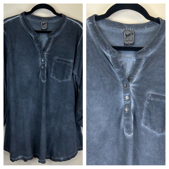 Casual Studio Cotton Dark Blue Long Sleeve Henley Shirt size Womens L casual - Picture 1 of 11